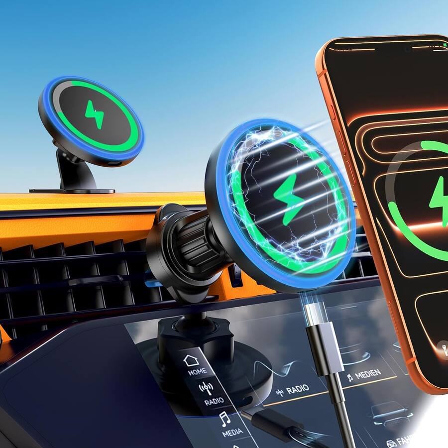 MagSafe Magnetic Wireless Car Charger Mount – 15W Fast Charging Phone Holder for iPhone 16/15/14/13/12, Hands-Free Dashb