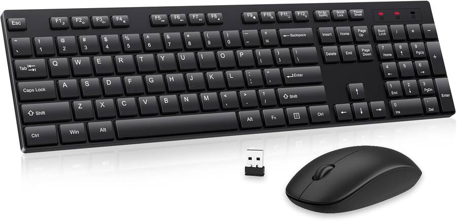 Wireless Keyboard and Mouse Combo 2.4GHz – Full-Size Silent Cordless USB Keyboard & Mouse Set, Lag-Free Connection, Long