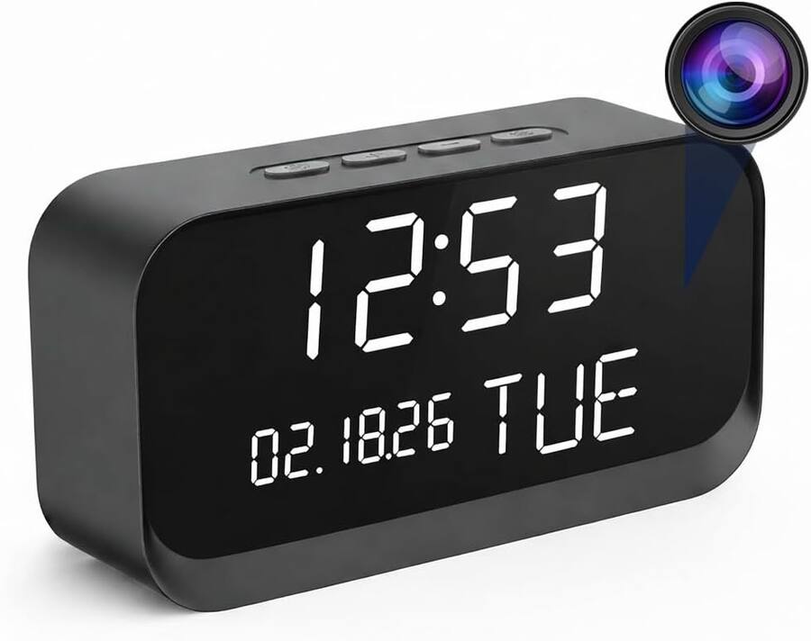 Core Tech - Clock Camera 1080P HD WiFi Indoor Security Camera with Night Vision & Motion Detection - Black