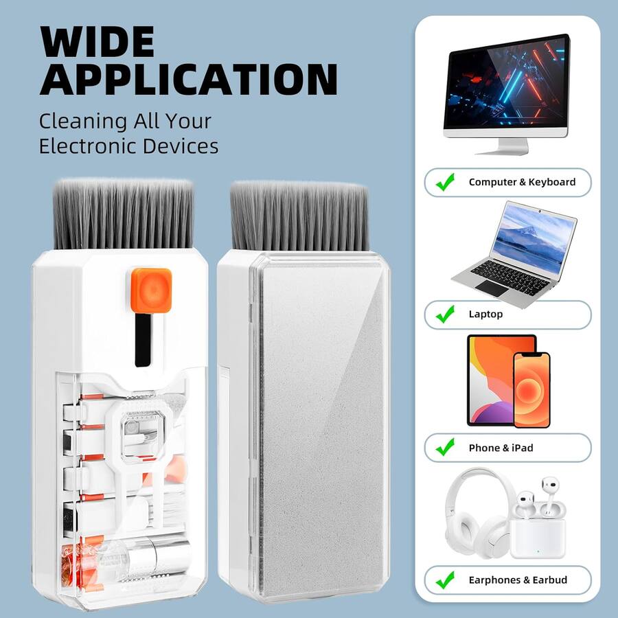 Core Tech - All-in-1 Keyboard & Screen Cleaning Kit for Laptop, PC, iPhone, iPad & Earbuds – Multi-Function Electronic Cleaner Tool - White