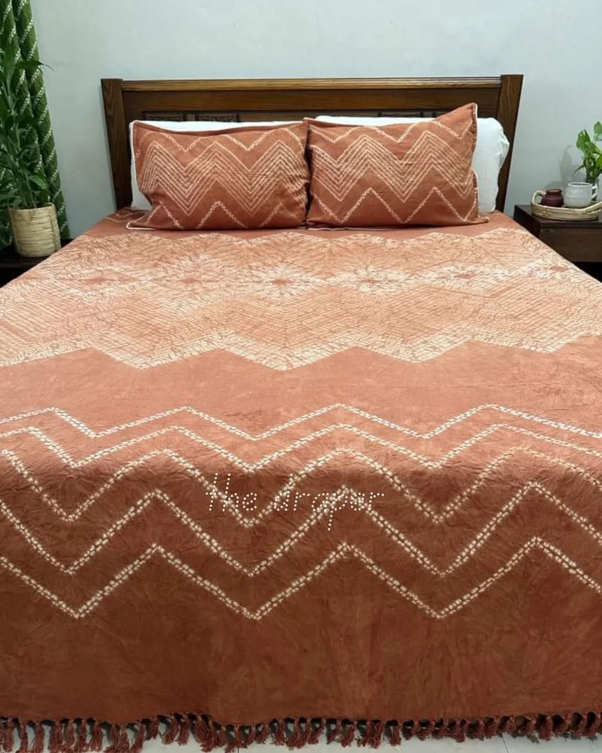 Terracotta Zig-Zag Shibori Bed Cover Set