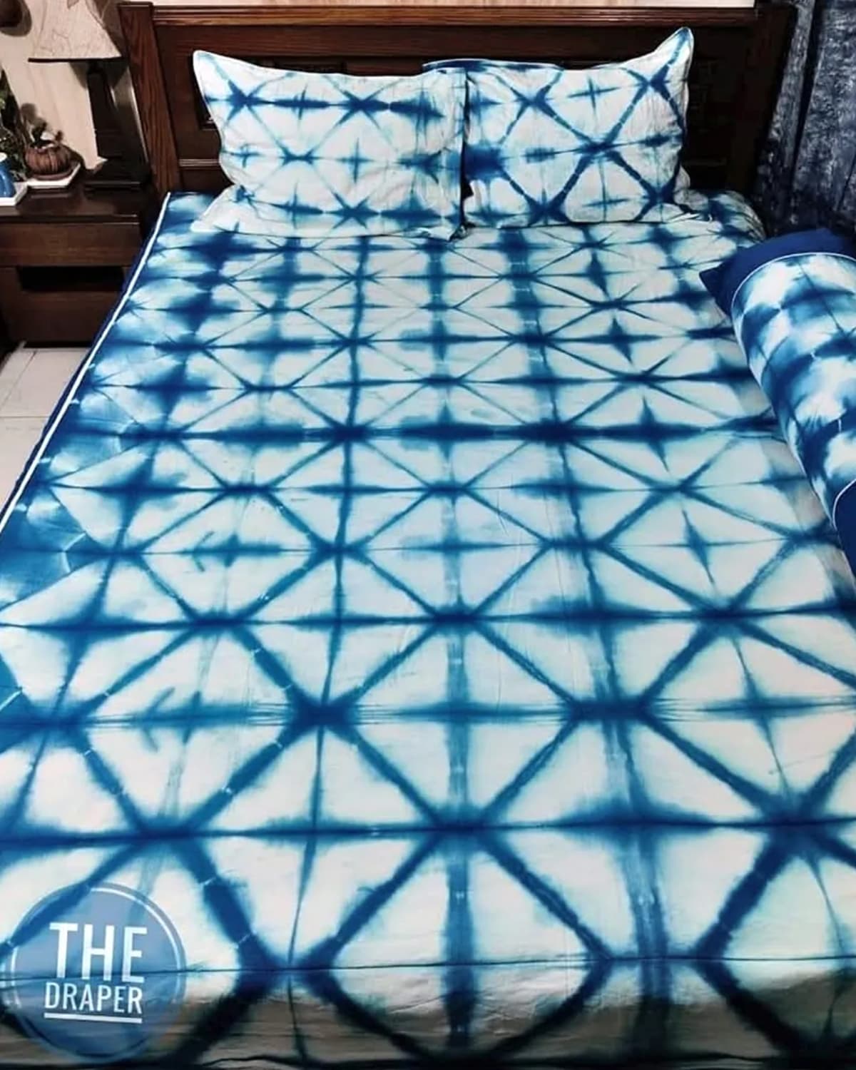 Cerulean Lattice Shibori Bed Cover Set