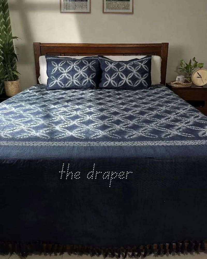 Midnight Lattice Shibori Bed Cover Set