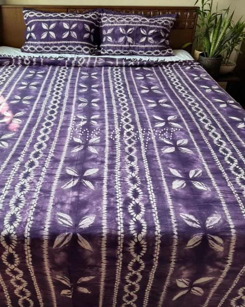 Royal Amethyst Petal Shibori Bed Cover Set