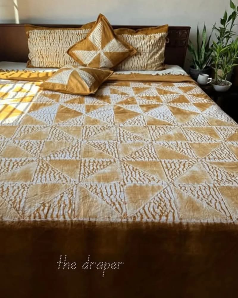 Saffron Amber Mosaic Shibori Bed Cover Set