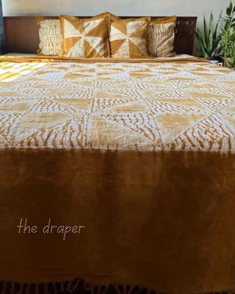 Sapphire Lattice Grid Shibori Bed Cover Set