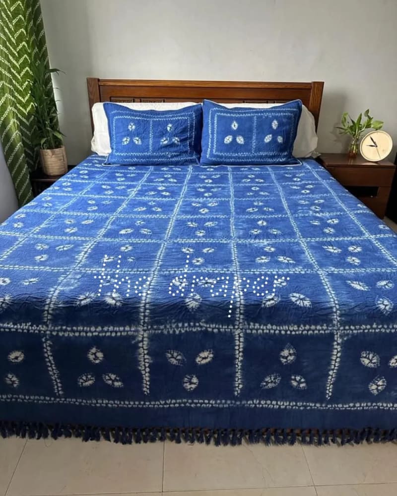 Smoked Sage Petal Shibori Bed Cover Set