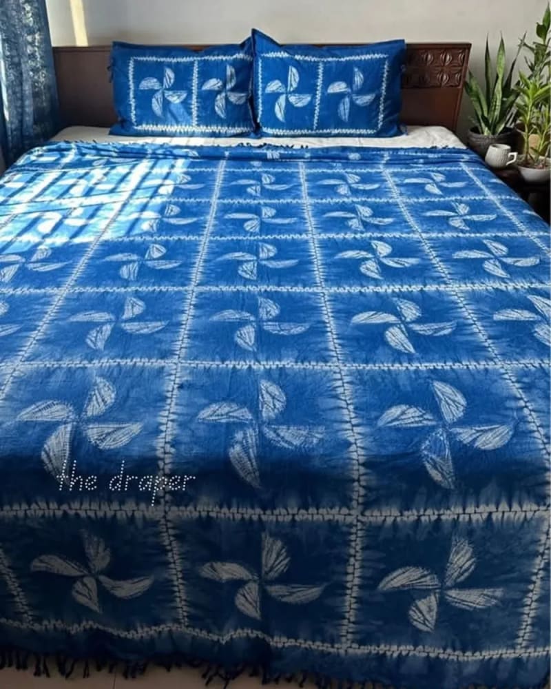 Ultramarine Pinwheel Shibori Bed Cover Set