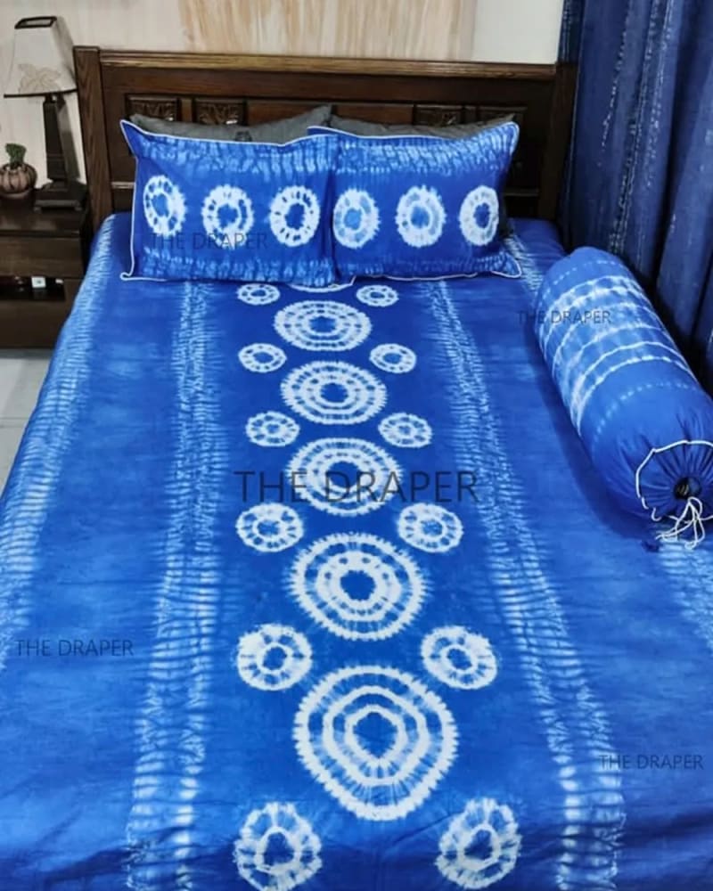 Electric Cobalt Concentric Shibori Bed Cover Set
