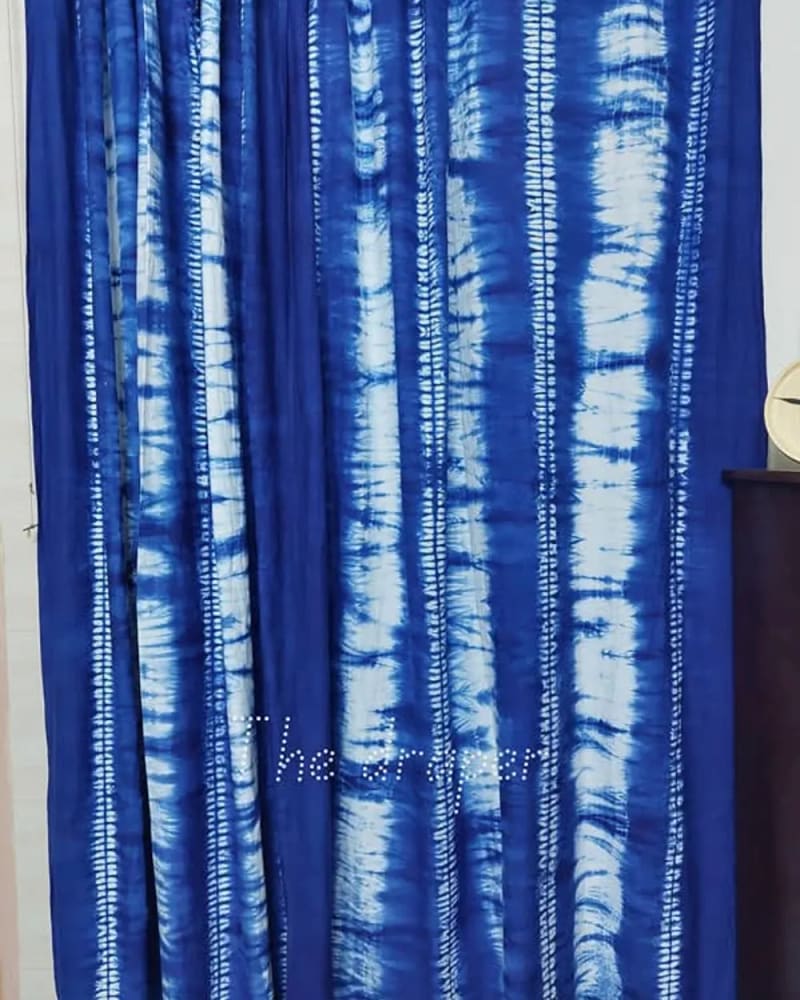 Cobalt Stream Vertical Shibori Curtain
