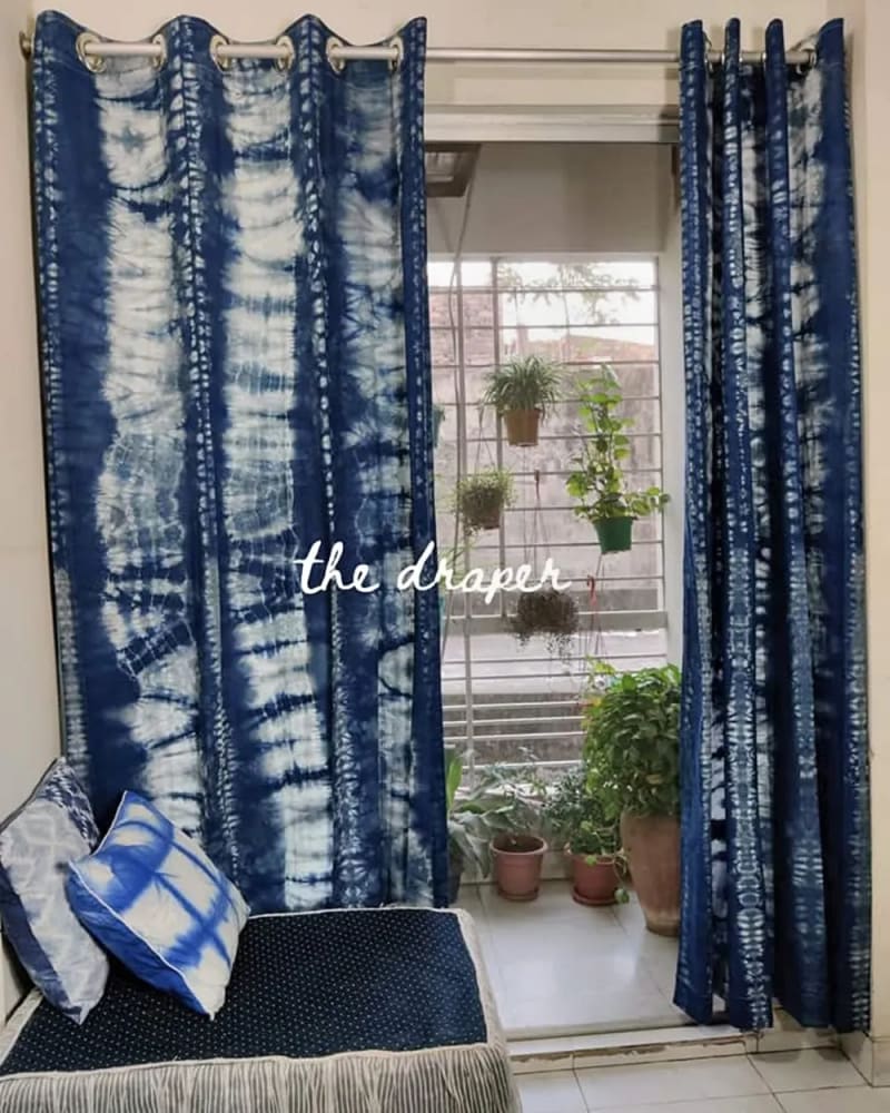 Midnight Waves Indigo Shibori Curtain