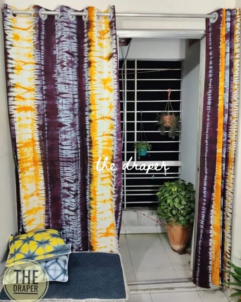 Aubergine Saffron Vertical Shibori Curtain