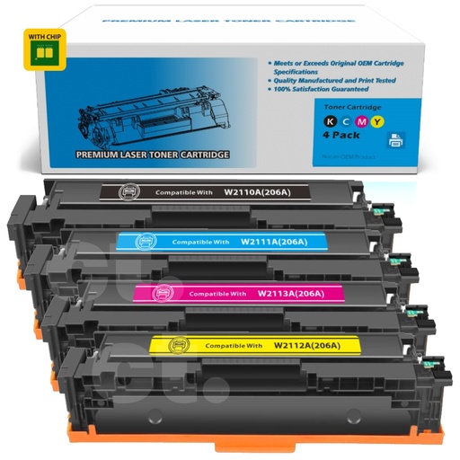 HP W2110A/1/2/3A 206A Compatible BK/C/M/Y Standard Yield Toner Cartridge (4 Pack)