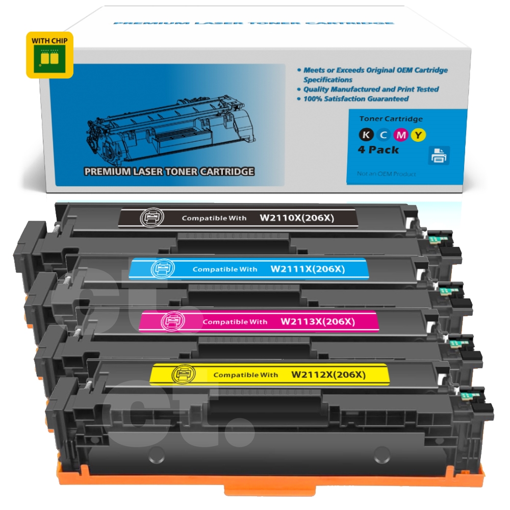 HP W2110X/1/2/3X 206X Compatible BK/C/M/Y High Yield Toner Cartridge (4 Pack)