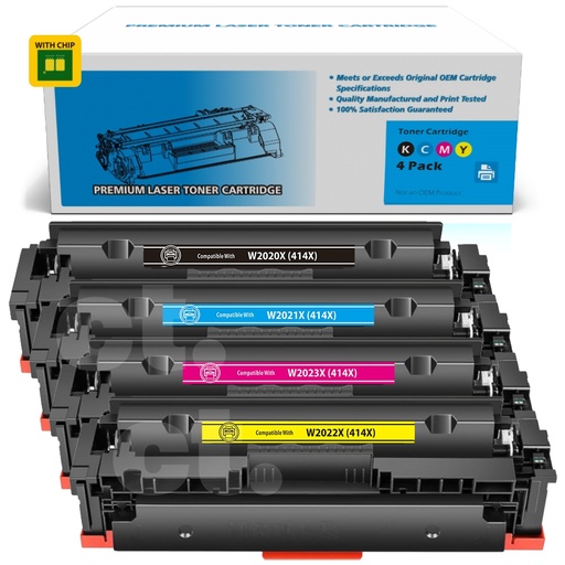 HP W2020X/1/2/3X 414X Compatible BK/C/M/Y High Yield Toner Cartridge (4 Pack)