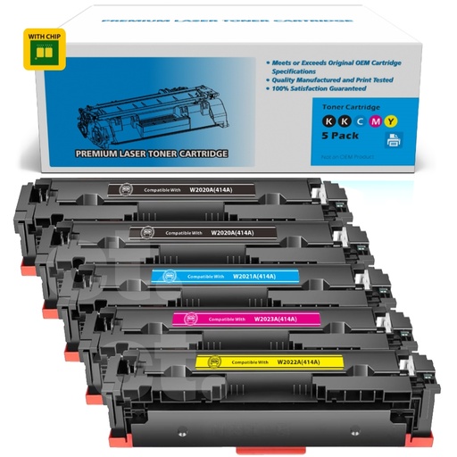 HP W2020A/1/2/3A 414A Compatible B/B/C/M/Y Standard Yield Toner Cartridge (5 Pack)