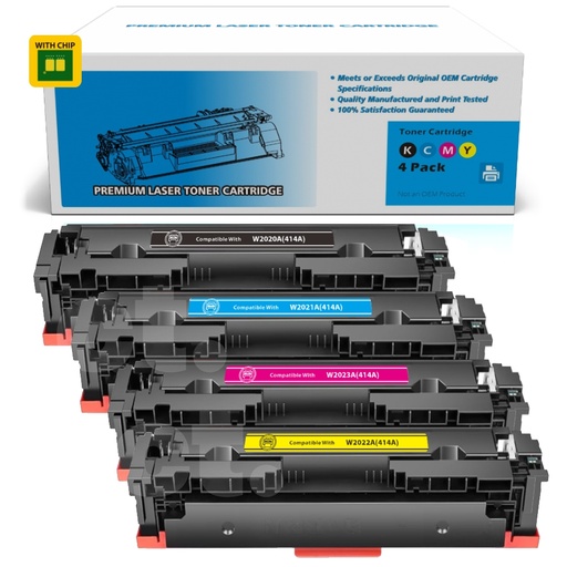 HP W2020A/1/2/3A 414A Compatible BK/C/M/Y Standard Yield Toner Cartridge (4 Pack)