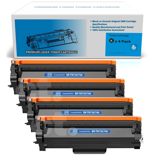 Brother TN-760 TN760 Combo Compatible Black High Yield Toner Cartridge (4 Pack)