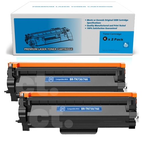 Brother TN-760 TN760 Compatible Black High Yield Toner Cartridge (2 Pack)
