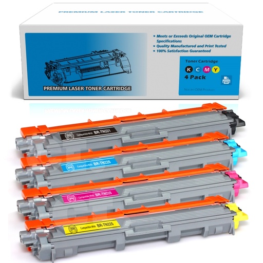 Brother TN-221 TN-225 Combo Compatible BK/C/M/Y High Yield Toner Cartridge (4 Pack)