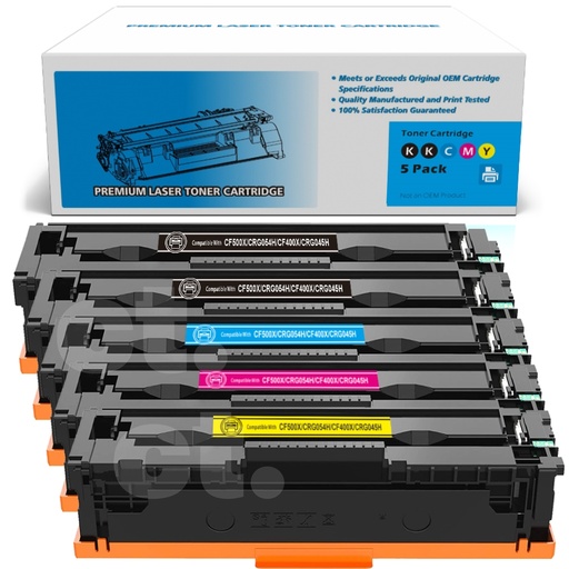 HP CF500X 202X Canon CRG054H CF400X 201X Canon CRG045H Compatible BK/C/M/Y High Yield Toner Cartridge (5 Pack)