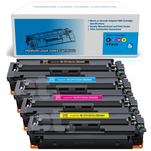 HP CF410X 1/2/3X 410X Canon CRG046H Combo Compatible BK/C/M/Y High Yield Toner Cartridge (4 Pack)