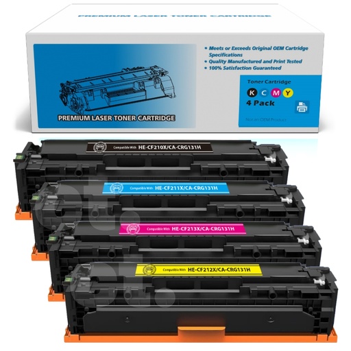 HP CF210X 1/2/3A 131A 131X Canon CRG131 Combo Compatible BK/C/M/Y Standard Yield Toner Cartridge (4 Pack)