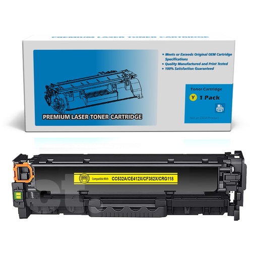HP CC532A CE412A CF382A Canon CRG118 Compatible Yellow Standard Yield Toner Cartridge (1 Pack)