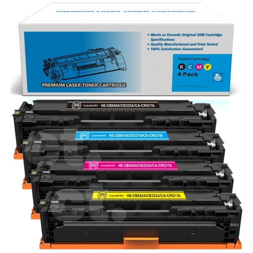 HP CB540A CE320A 1/2/3A Canon CRG116 Combo Compatible BK/C/M/Y Standard Yield Toner Cartridge (4 Pack)