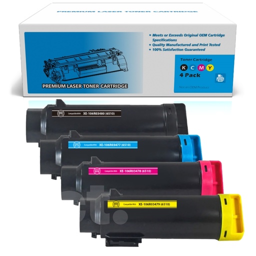 Xerox 106R03480 106R03477 106R03478 106R03479 (6510/6515) Combo Compatible BK/C/M/Y High Yield Toner Cartridge (4 Pack)