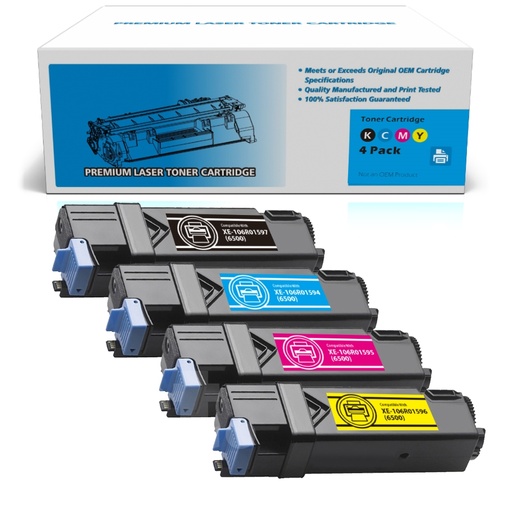 Xerox 106R01594 106R01595 106R01596 106R01597 (6500/6505) Combo Compatible BK/C/M/Y High Yield Toner Cartridge (4 Pack)