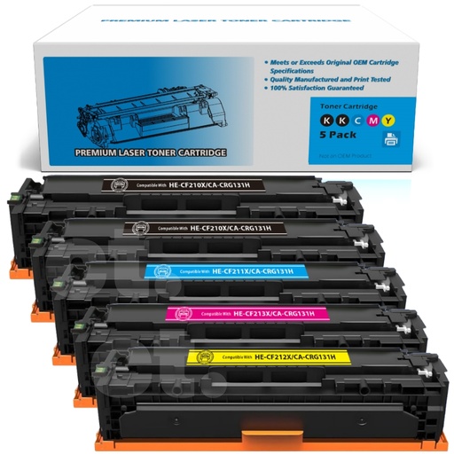HP CF210X 1/2/3A 131A 131X CRG131H Combo Compatible B/B/C/M/Y Toner Cartridge High Yield (5 Pack)