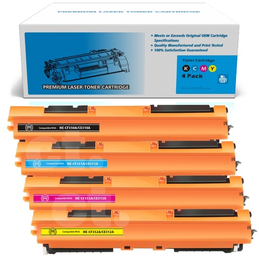 HP CF350A/1/2/3A 130A CE310A/1/2/3A 126A Combo Compatible BK/C/M/Y Toner Cartridge Standard Yield (4 Pack)
