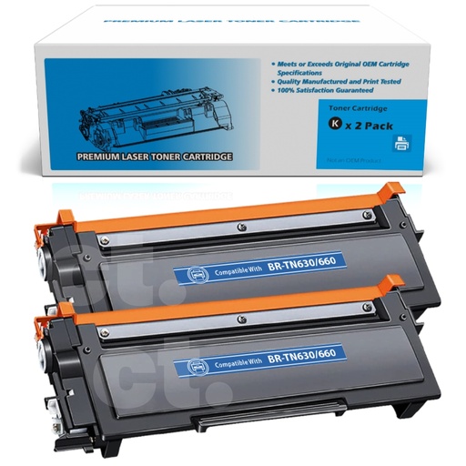 Brother TN-660 TN660 TN630 Compatible Black High Yield Toner Cartridge (2 Pack)
