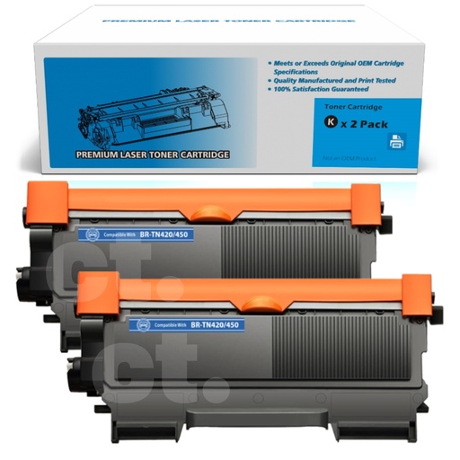 Brother TN-450 TN450 TN420 Compatible Black High Yield Toner Cartridge (2 Pack)