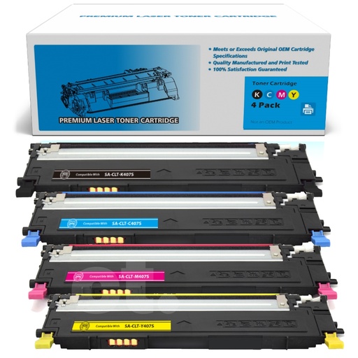 Samsung CLT-407S CLT407S Combo Compatible BK/C/M/Y Toner Cartridge Standard Yield (4 Pack)