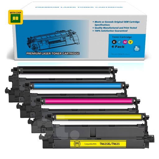 Brother TN635XL TN-635XL TN635 TN-635 Combo Compatible BK/C/M/Y High Yield Toner Cartridge (4 Pack)
