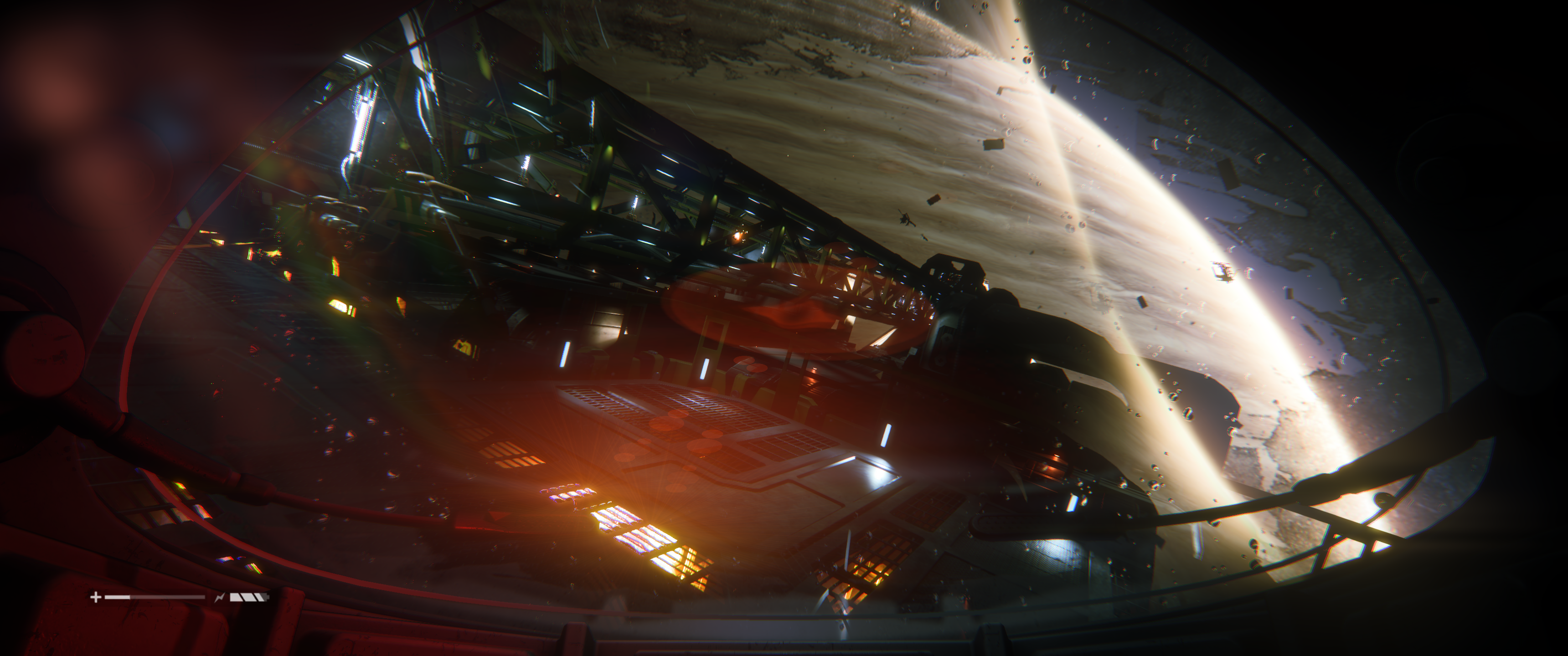 A first person view from an EVA suit of Sevastopol Station in a decaying orbit around a beautifully deadly gas giant