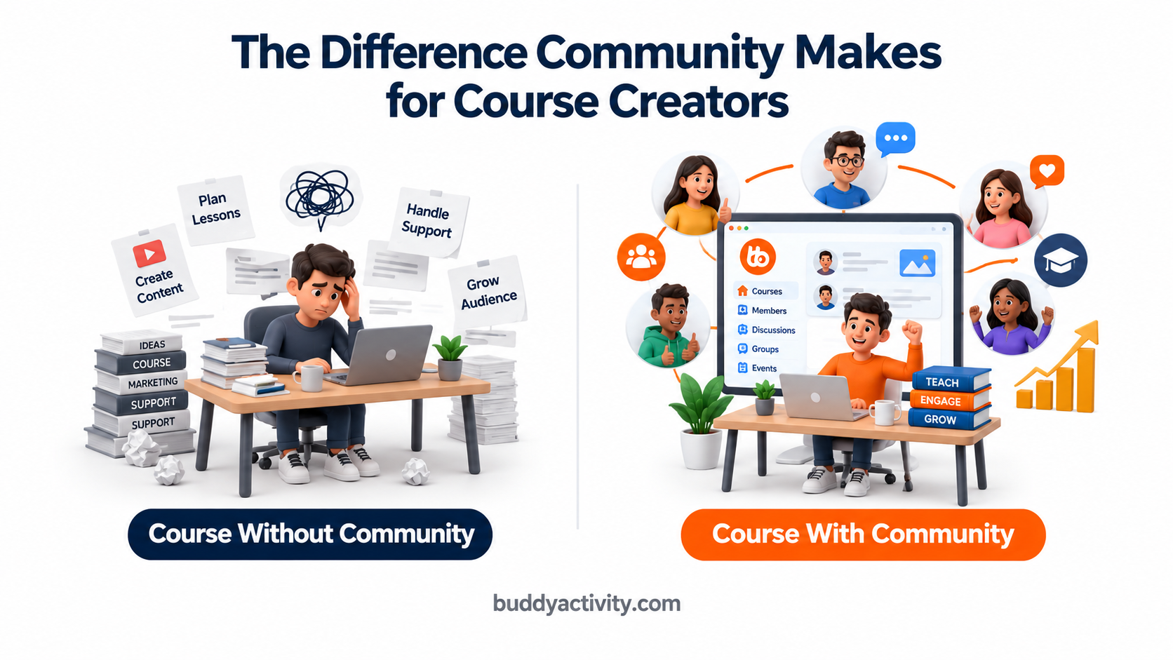 The difference between a course without community and a course with community
