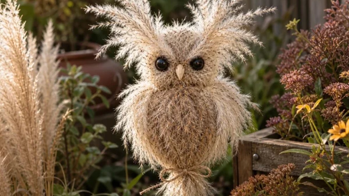 Crafters Create Natural Owls From Pampas Grass - natural owls pampas grass