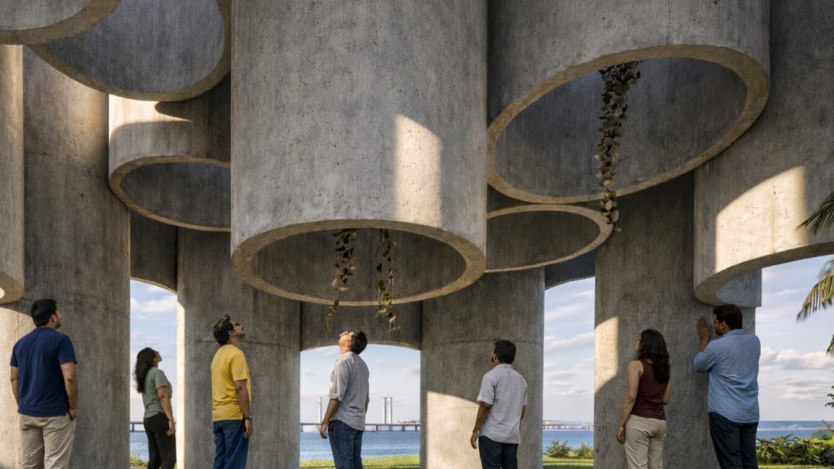 Modular Pavilion Built from Discarded Concrete Pipes in Mumbai Modular Pavilion Built from Discarded Concrete Pipes in Mumbai - modular pavilion