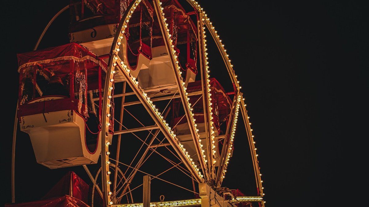 Ferris wheel, christmas market, amusement park, fair, night, golden, red, christmas, ferris wheel, fair, christmas, christmas