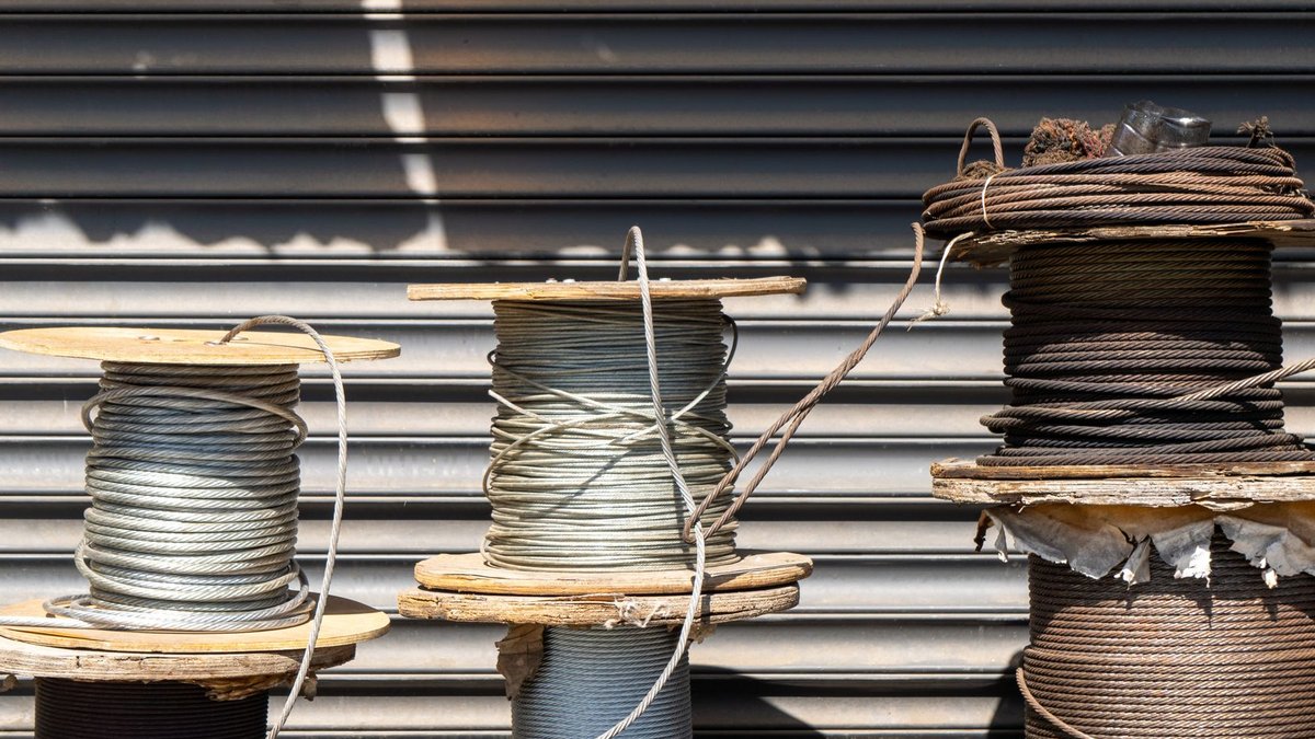 Kenya Approves Cable Experts' Rescue Deal for East African Cables Multiple large spools of industrial cable placed outdoors in front of a closed shutter.