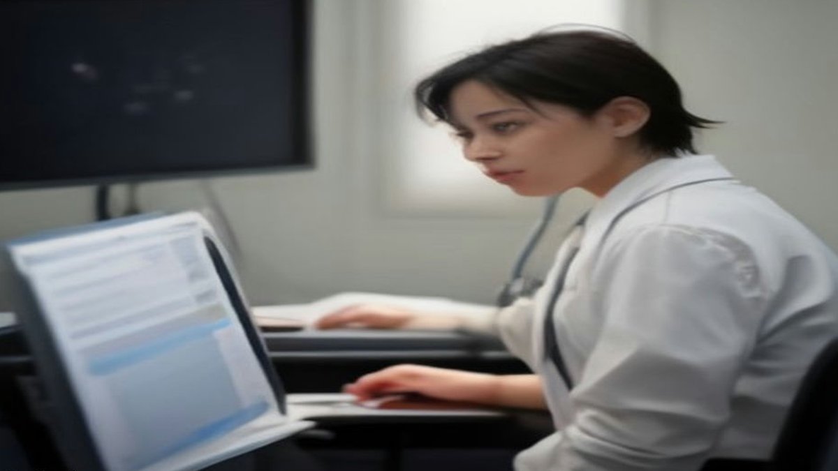 Doctor examining patient's liver scan.