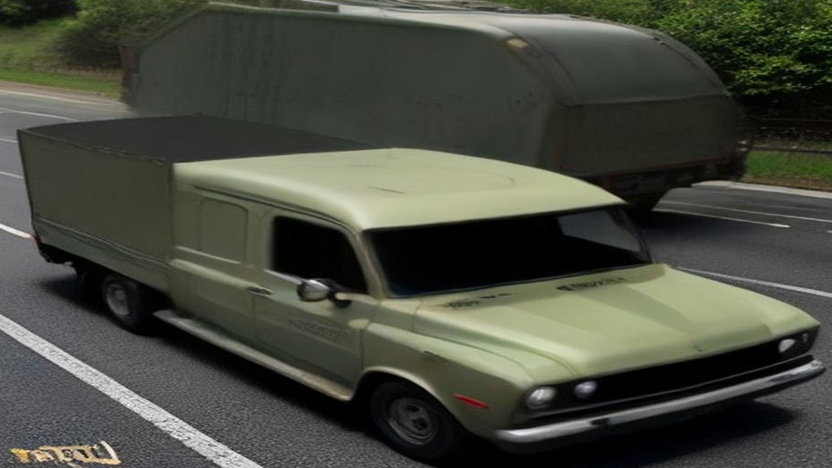 Modified muscle cars ambushing transport trucks.