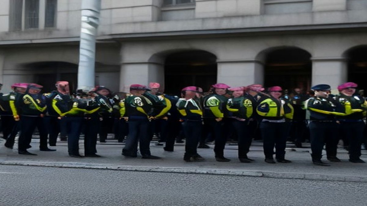**Union picket line outside Dublin courthouse**.