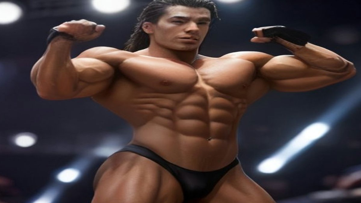 Bodybuilders posing on competition stage.