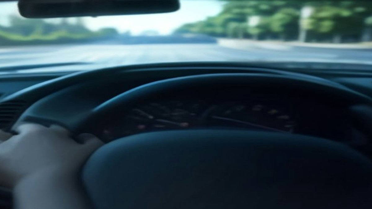 Dash cam mounted on car windshield.