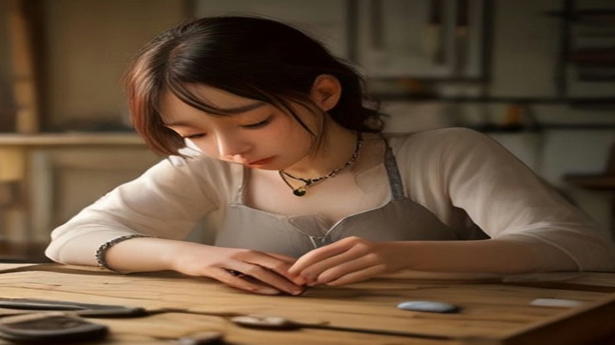 Etsy seller handcrafting jewelry in home workshop.