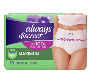 Discreet Incontinence Underwear, Maximum Absorbency, Small/Medium, 19 units  – Always : Incontinence
